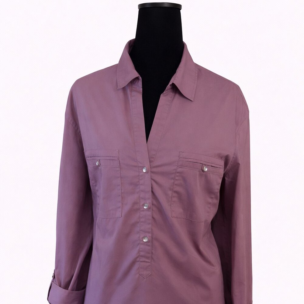 New York & Company 7th Avenue Plum Button-Front Top Size XL
